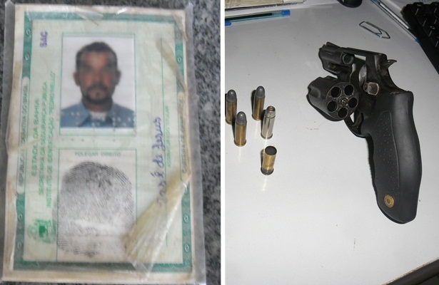 José de Jesus, o atirador, e ao lado a arma utilizada por ele, com quatro munições intactas e apenas uma deflagrada