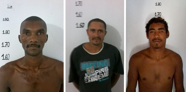 Da esquerda para a direita: Reginaldo Almeida Cruz, o ‘Regi’, estava preso sob acusação de crime de pedofilia; Aureni de Jesus, o ‘Cabecinha’, é acusado de roubo e Airon Nascimento de Jesus, o ‘Bibiu’, acusado por estupro