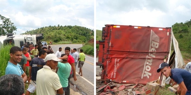 Uma parte da carga foi destruída no acidente e a outra que restou foi recolhida por populares.