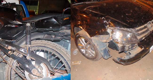 Colisão entre moto e carro no Centro de Itabela; Deixa uma pessoa ferida. (foto: Igor Almeida)